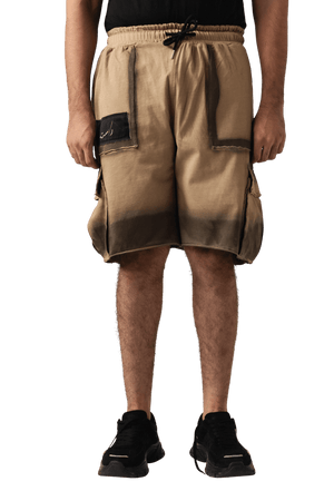Beige hand-sprayed cargo shorts