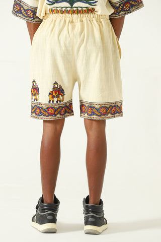 FLORAL HANDWOVEN COTTON SHORTS