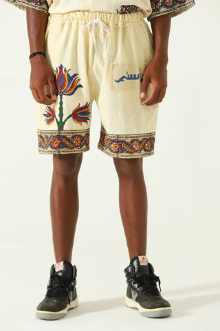 FLORAL HANDWOVEN COTTON SHORTS