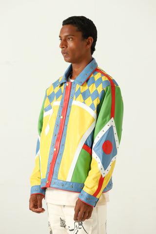 MULTICOLOR PANELED LEATHER JACKET