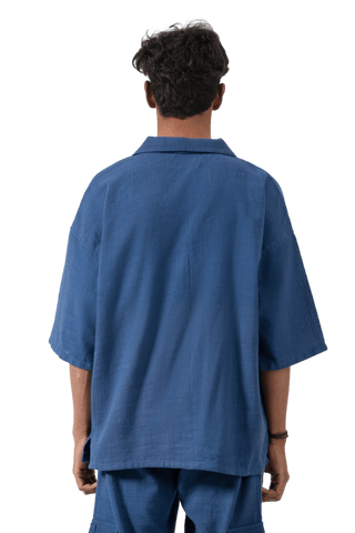 NAVY BLUE HANDWOVEN BUTTON DOWN