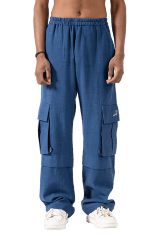 NAVY BLUE HANDWOVEN KHADDAR CARGO PANTS