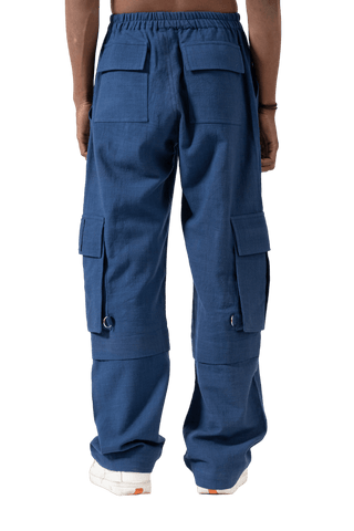 NAVY BLUE HANDWOVEN KHADDAR CARGO PANTS