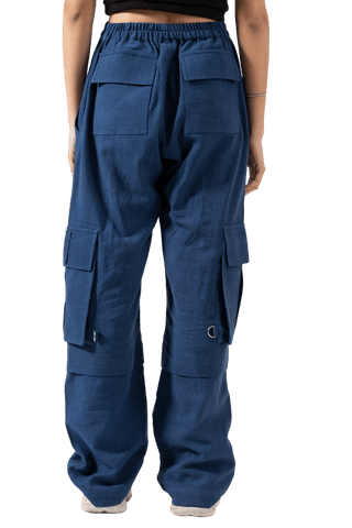 NAVY BLUE HANDWOVEN KHADDAR CARGO PANTS