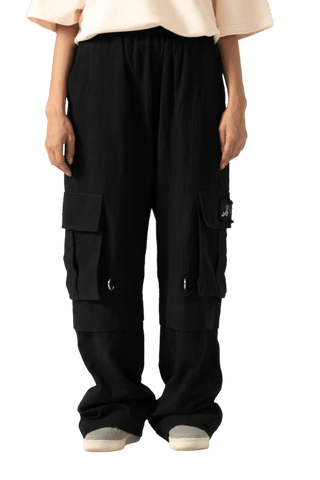 black handwoven khaddar cargo pants