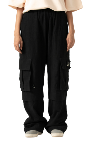 black handwoven khaddar cargo pants