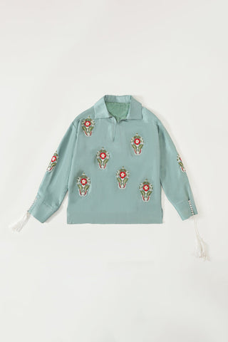 HAND EMBROIDERED TASSELS SILK SHIRT