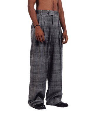 GREY TWEED DOUBLE-PLEATED TROUSERS