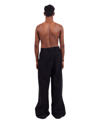 BLACK KHADDAR DOUBLE-PLEATED TROUSERS