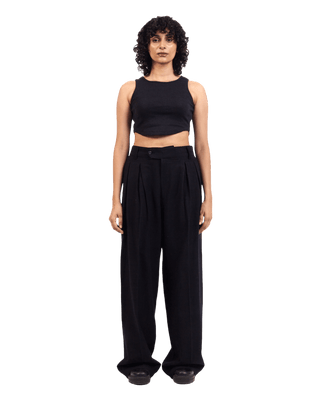 BLACK KHADDAR DOUBLE-PLEATED TROUSERS