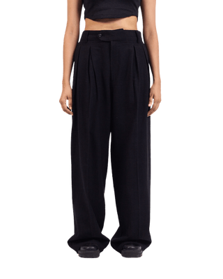 BLACK KHADDAR DOUBLE-PLEATED TROUSERS