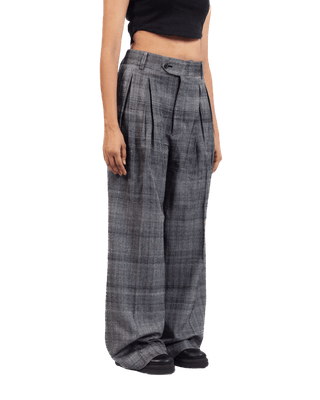 GREY TWEED DOUBLE-PLEATED TROUSERS