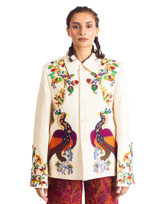 "PAINTED BIRD" SILK JACKET