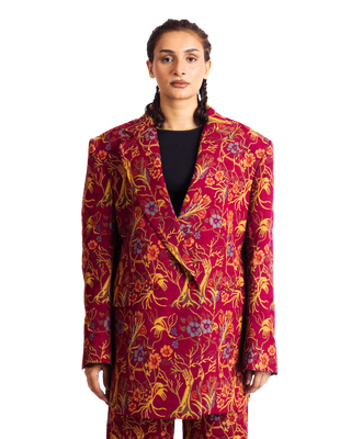 "RED AFFAIR" JACQUARD WOVEN COAT