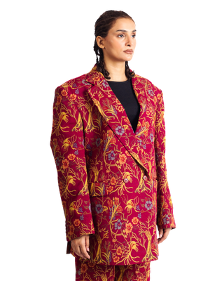 "RED AFFAIR" JACQUARD WOVEN COAT