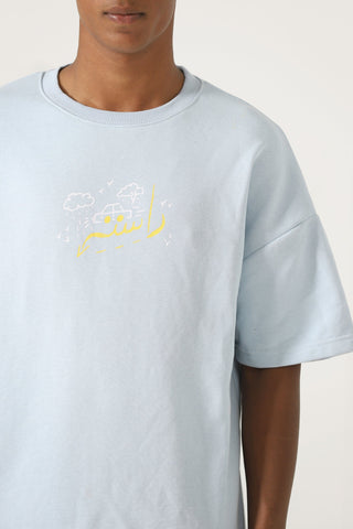 powder blue printed t shirt