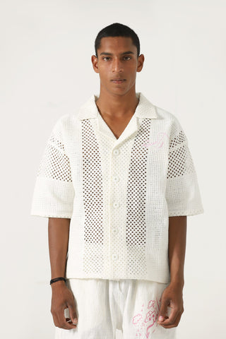 handwoven mesh button down