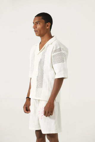 handwoven mesh button down