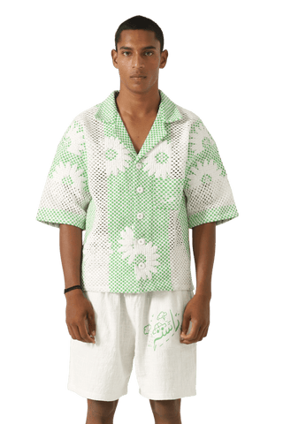 "bahaar" puff print button down