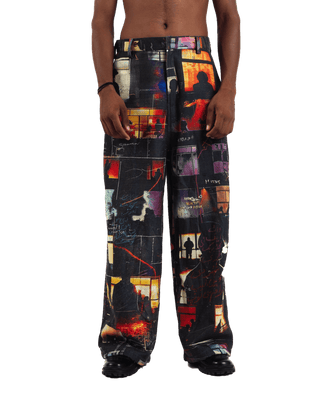 "Nocturnal Ride" Printed Straight Leg Trousers