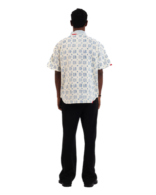 "Azure Echo" Handwoven and Handblockprinted Polo