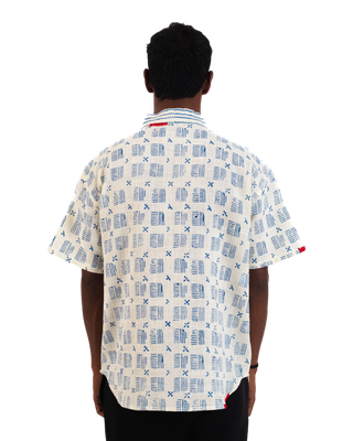 "Azure Echo" Handwoven and Handblockprinted Polo