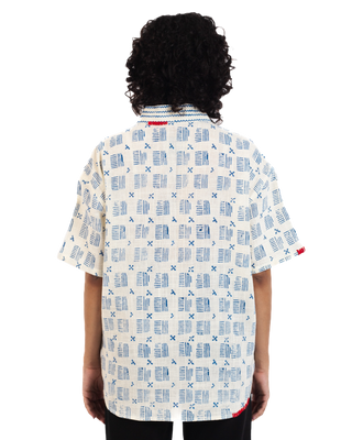 "Azure Echo" Handwoven and Handblockprinted Polo