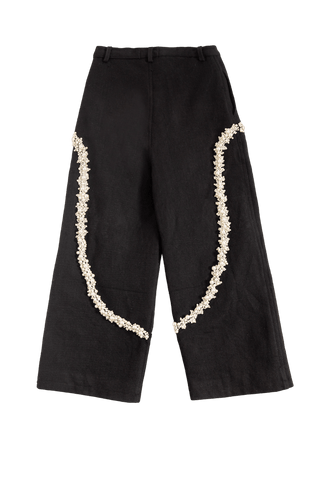 "PEARLS OF SUMMER" EMBROIDERED DENIM TROUSERS