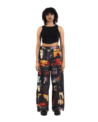 "Nocturnal Ride" Printed Straight Leg Trousers