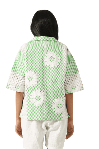 "bahaar" puff print button down