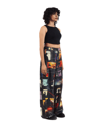 "Nocturnal Ride" Printed Straight Leg Trousers