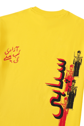 "azaadi" printed mustard t shirt