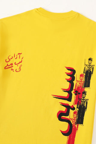 "azaadi" printed mustard t shirt