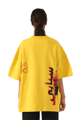 "azaadi" printed mustard t shirt