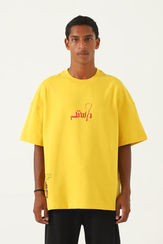 "azaadi" printed mustard t shirt