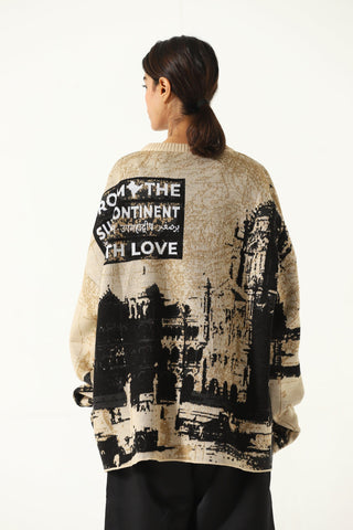 "from subcontinent with love" knit sweater