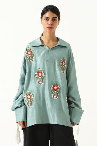 HAND EMBROIDERED TASSELS SILK SHIRT