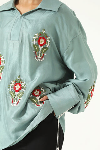 HAND EMBROIDERED TASSELS SILK SHIRT