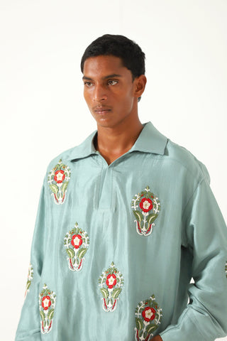 HAND EMBROIDERED TASSELS SILK SHIRT