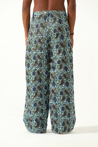 QUILTED SILK BLOCKPRINT TROUSERS