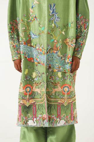 HAND EMBROIDERED EMERALD SILK LONG COAT