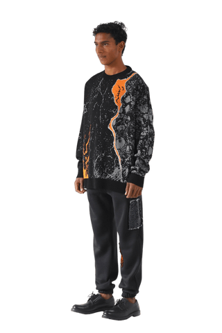 "Fire of man" jacquard knit sweater