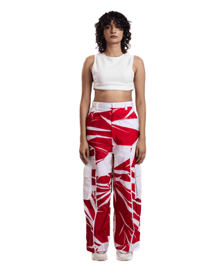 "Crimson Vortex" Abstract Printed Nylon Pants