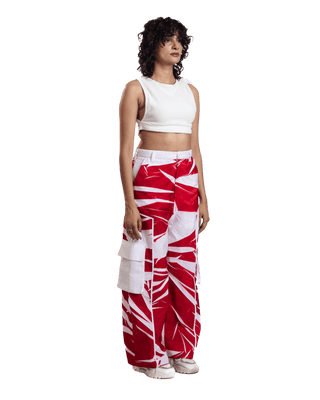 "Crimson Vortex" Abstract Printed Nylon Pants