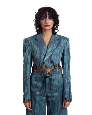 "Ethereal Waves" Cropped Jacquard Blazer