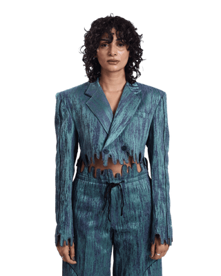 "Ethereal Waves" Cropped Jacquard Blazer