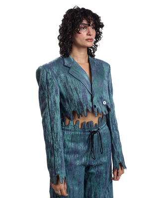 "Ethereal Waves" Cropped Jacquard Blazer