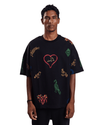 "HERITAGE HEART" BLOCK PRINTED BLACK T-SHIRT