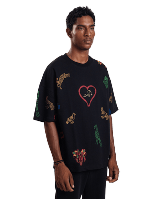 "HERITAGE HEART" BLOCK PRINTED BLACK T-SHIRT