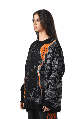 "Fire of man" jacquard knit sweater